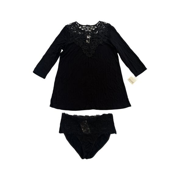 NWT Arianne Calida Black 2pc Lingerie Set Lace Long Sleeve/Panties Womens Medium - Picture 1 of 16